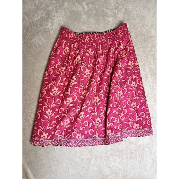 Sundance Skirt Women's Blue Pink Floral Reversible Mini Smocked Boho Medium - Picture 6 of 9